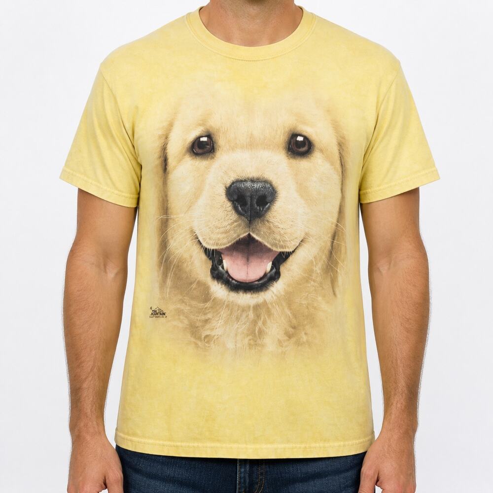 The Mountain T-Shirt Mens Small Yellow Vincent Hie Puppy Dog Cotton Short Sleeve